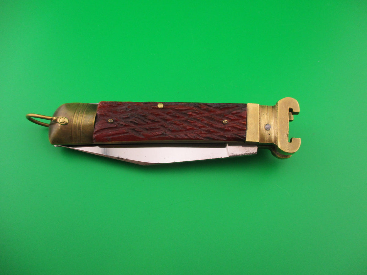 Bazar 20cm Japanese Lever Shell Puller Bone & Brass vintage automatic knife NOS