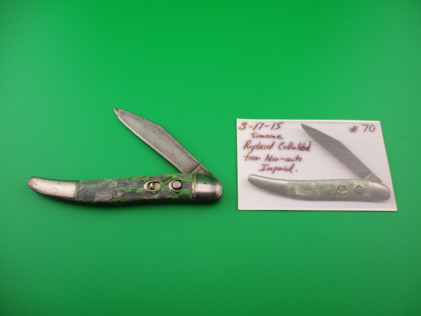 Hammer Brand Imperial Toothpick Gray Pearl & Green 1950s switchblade Book knife