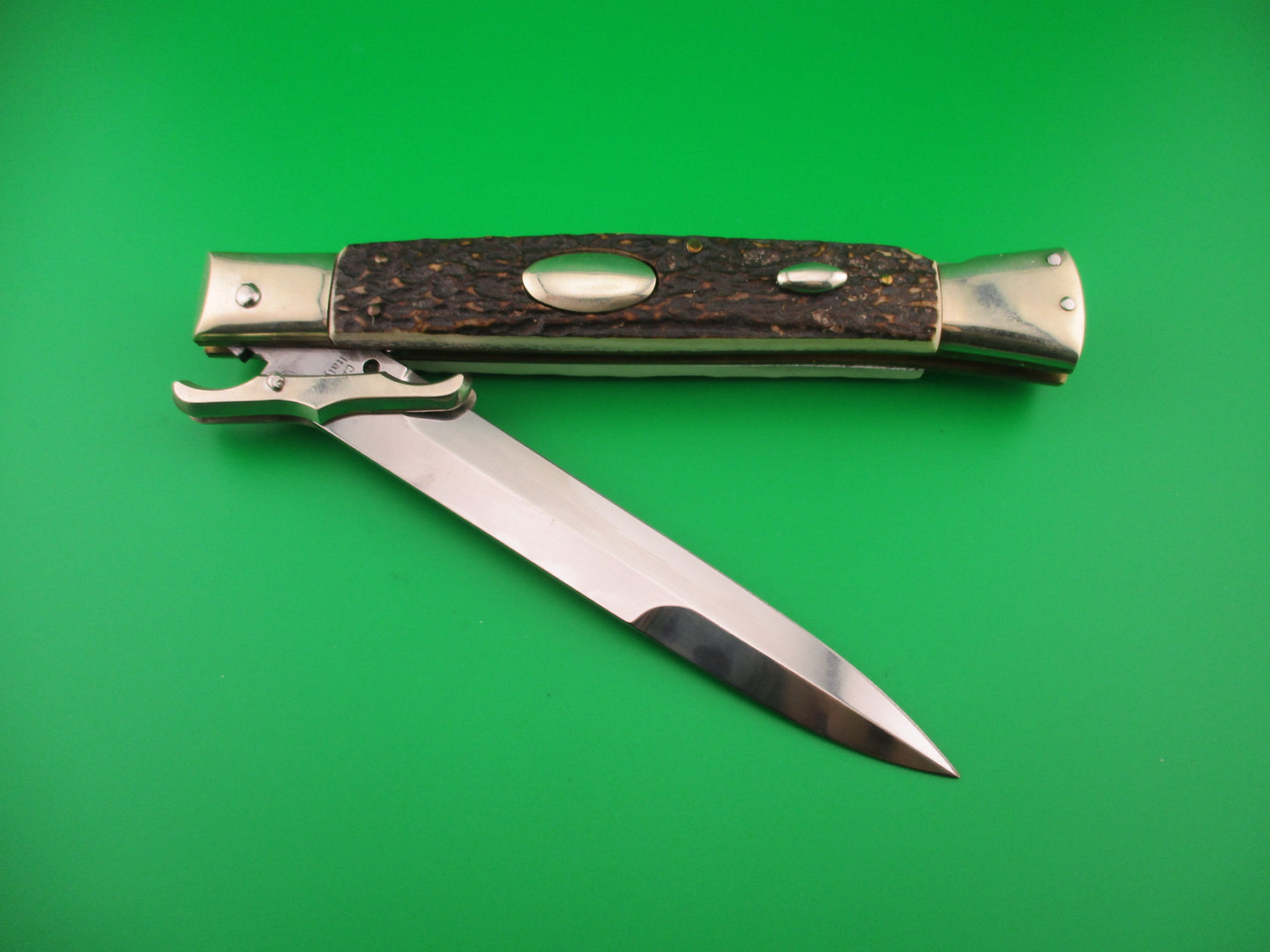 z AGA CAMPOLIN MANIAGO ITALY 2014 33cm Italian Swing Guard Stag Oval Button switchblade