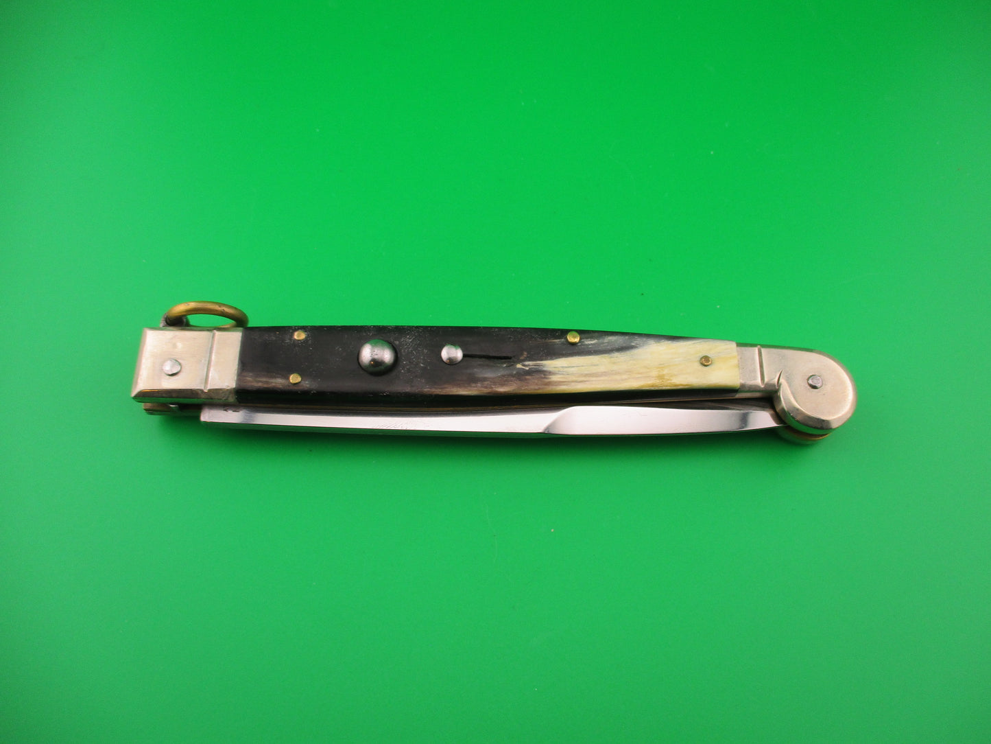 AGA CAMPOLIN 30cm Sicilian Ring Pull Italian Black & Cream horn automatic knife used