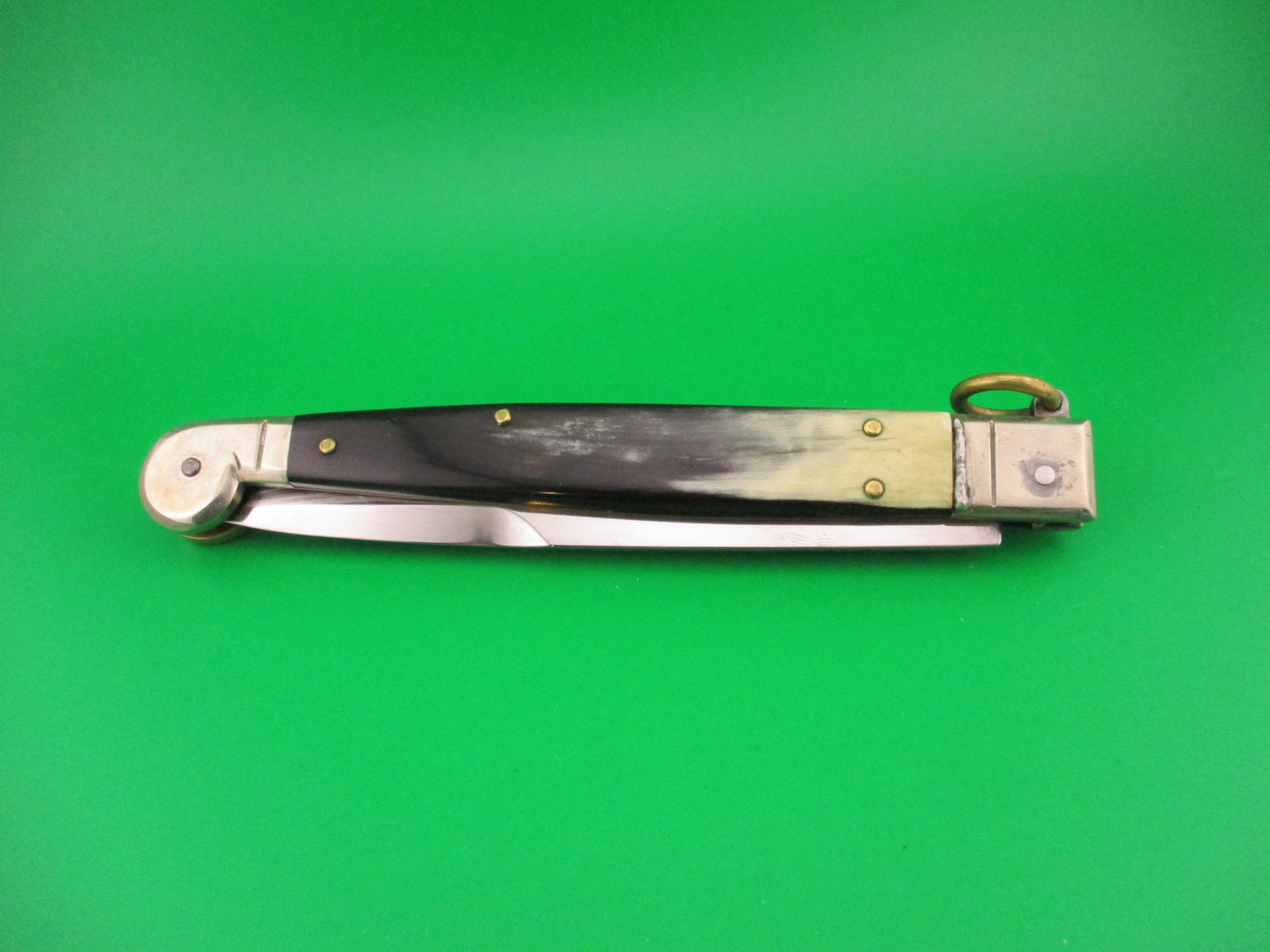 AGA CAMPOLIN 30cm Sicilian Ring Pull Italian Black & Cream horn automatic knife used