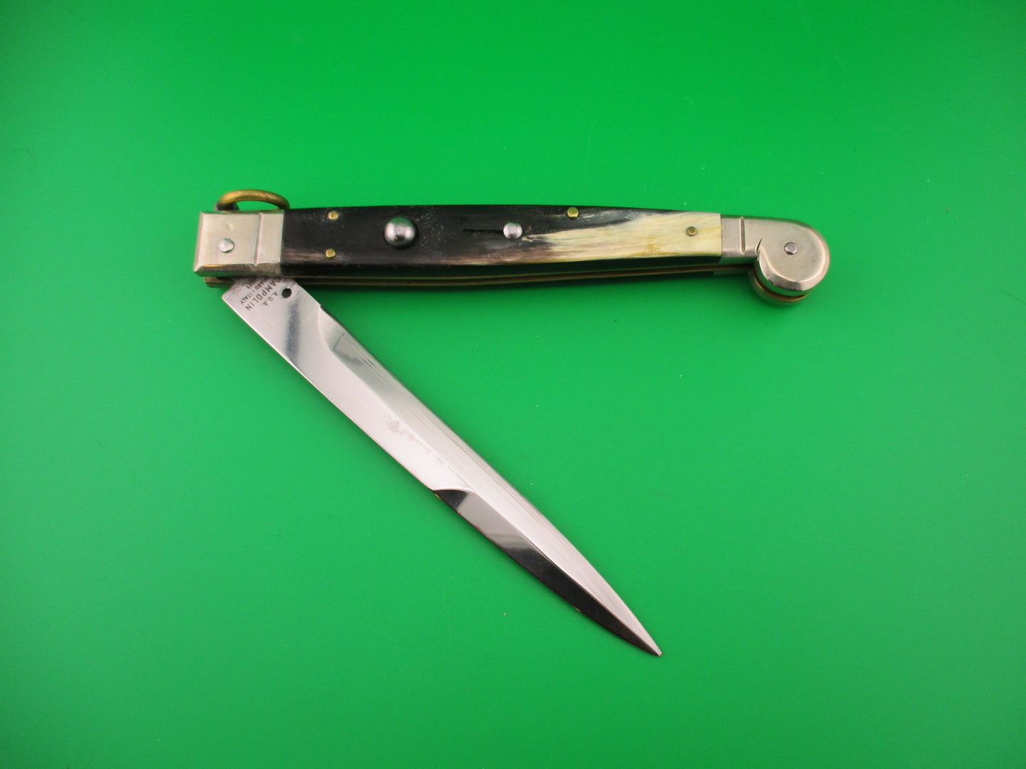 AGA CAMPOLIN 30cm Sicilian Ring Pull Italian Black & Cream horn automatic knife used