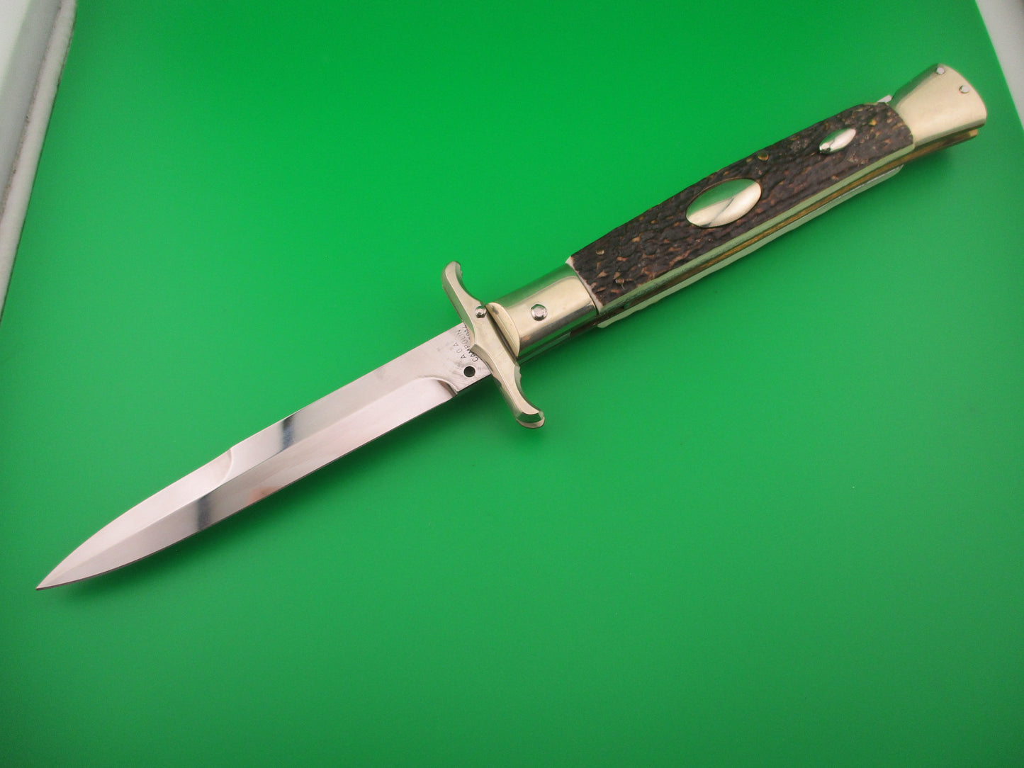 z AGA CAMPOLIN MANIAGO ITALY 2014 33cm Italian Swing Guard Stag Oval Button switchblade
