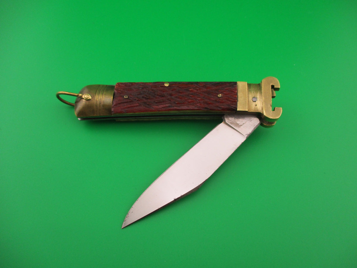 Bazar 20cm Japanese Lever Shell Puller Bone & Brass vintage automatic knife NOS