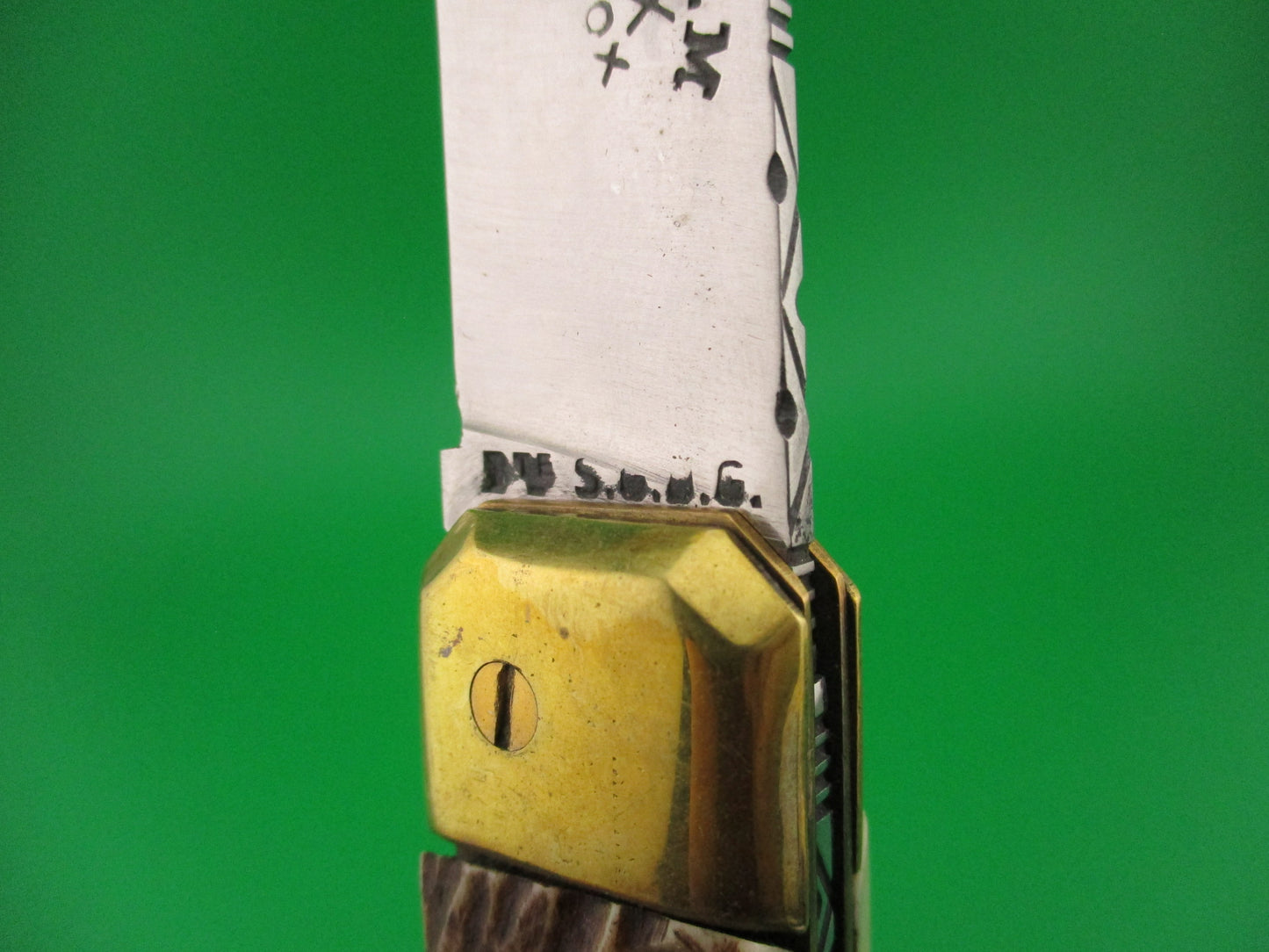 St JM XX INOX 21cm French Saint James Stag & Brass Automatic Knife