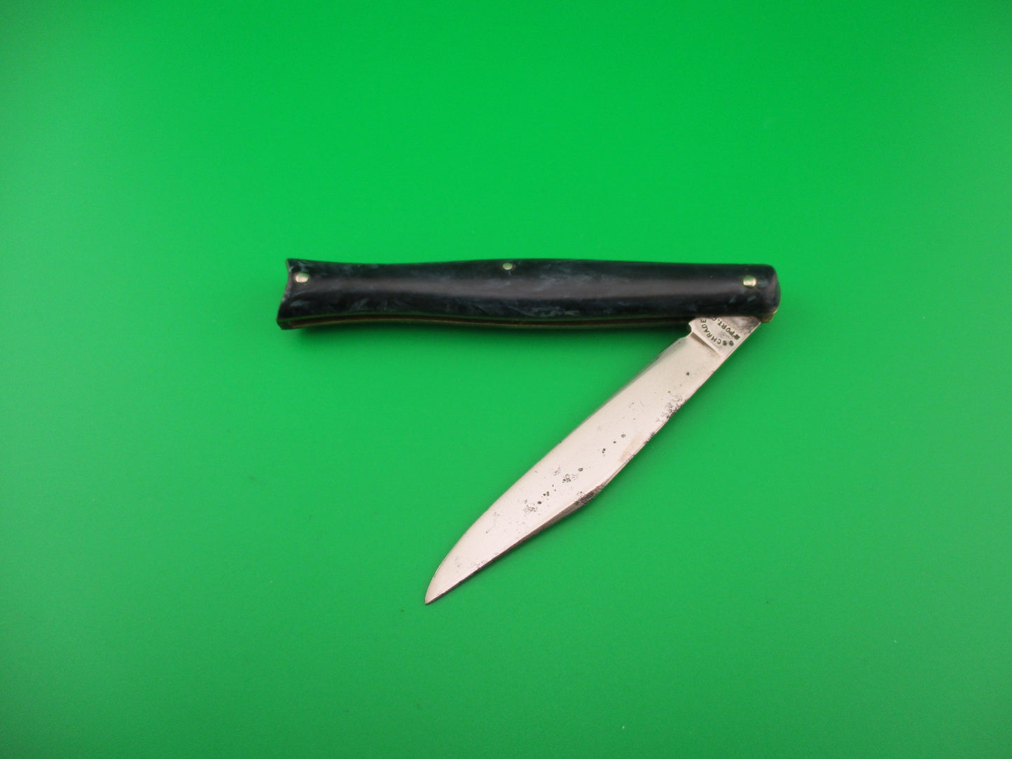 PRESTO Fishtail #6000 Blue swirl celluloid vintage switchblade knife