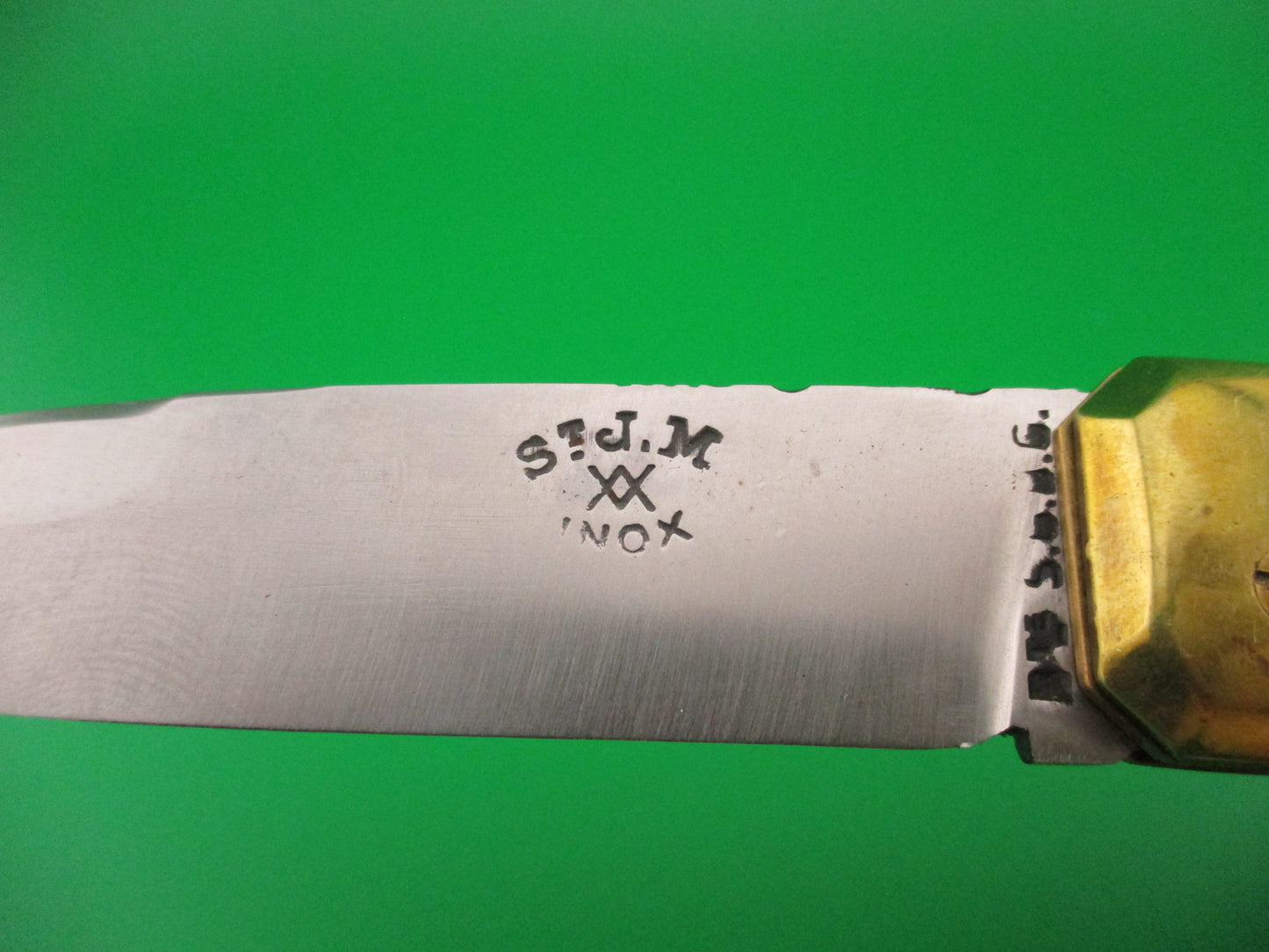 St JM XX INOX 21cm French Saint James Stag & Brass Automatic Knife