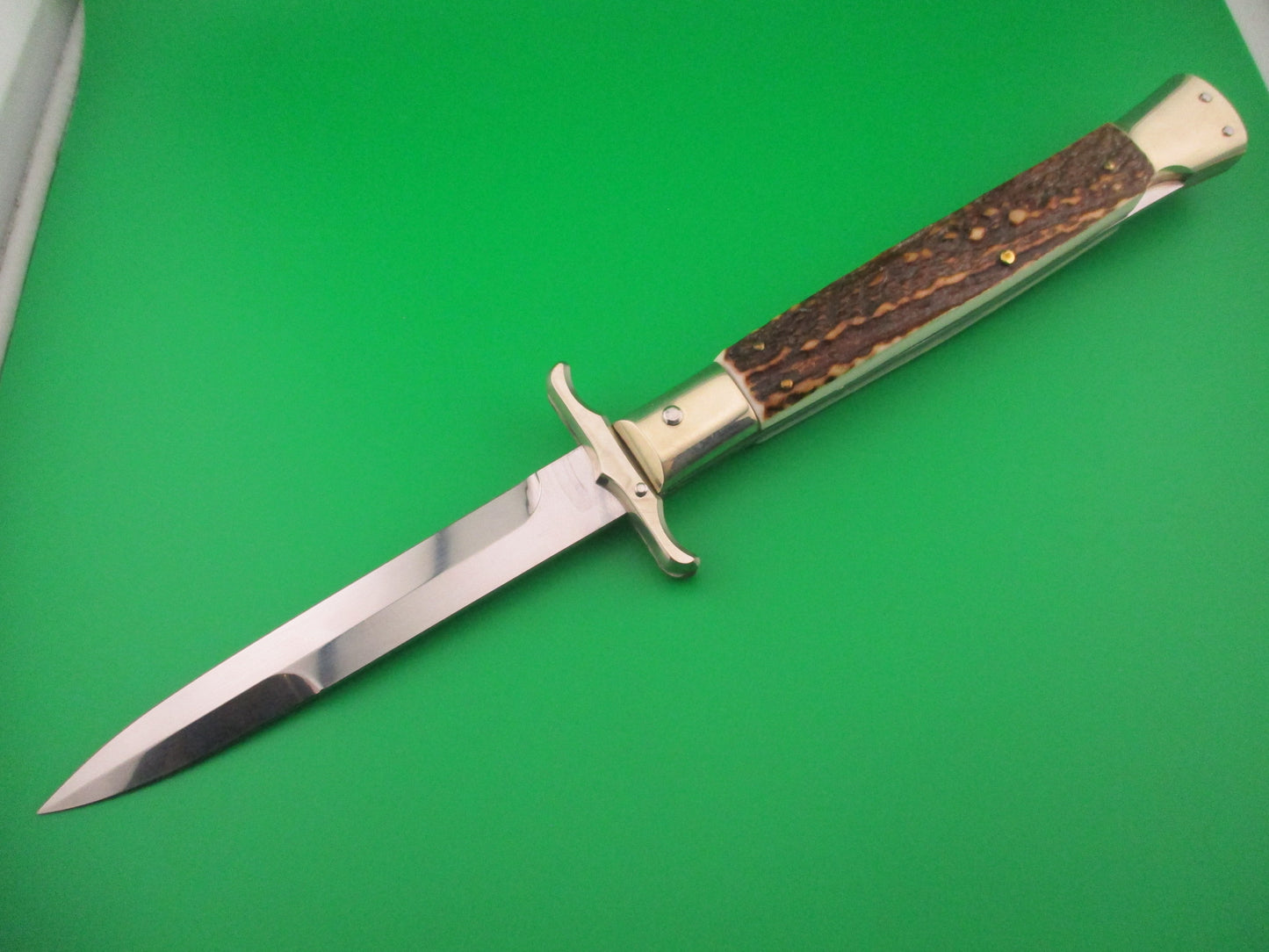 z AGA CAMPOLIN MANIAGO ITALY 2014 33cm Italian Swing Guard Stag Oval Button switchblade