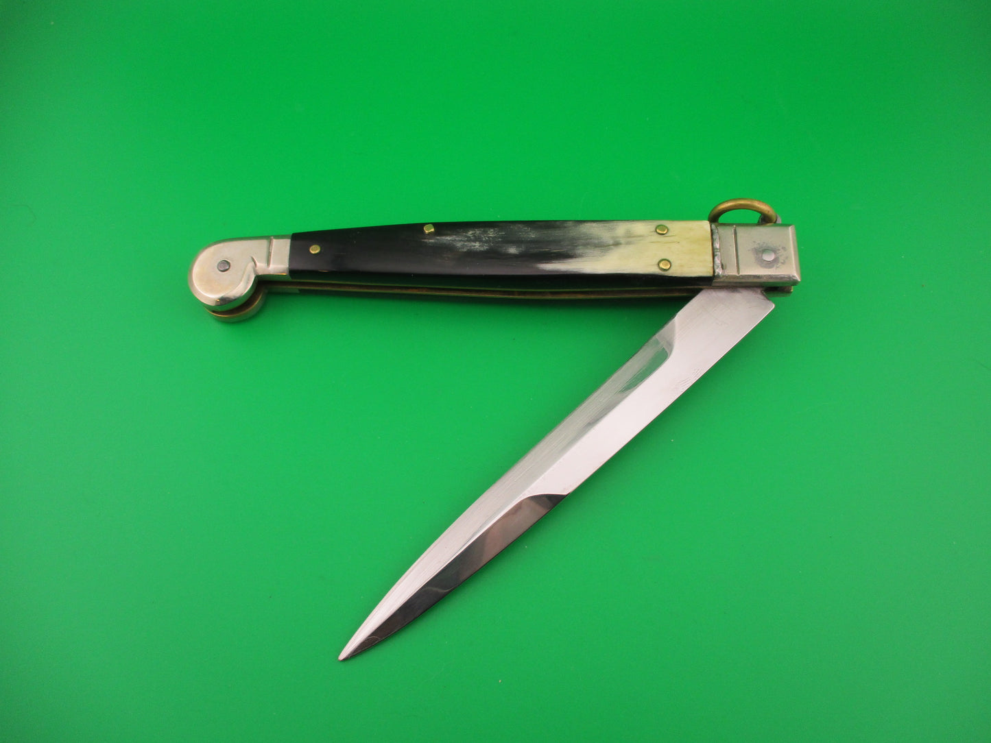 AGA CAMPOLIN 30cm Sicilian Ring Pull Italian Black & Cream horn automatic knife used
