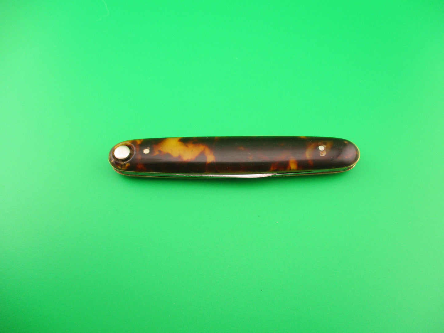 Press Button Knife Co #102 medium double Tortoise celluloid automatic knife Pat Applied For