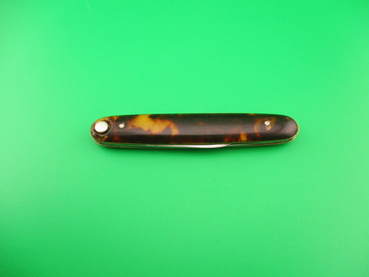 Press Button Knife Co #102 medium double Tortoise celluloid automatic knife Pat Applied For