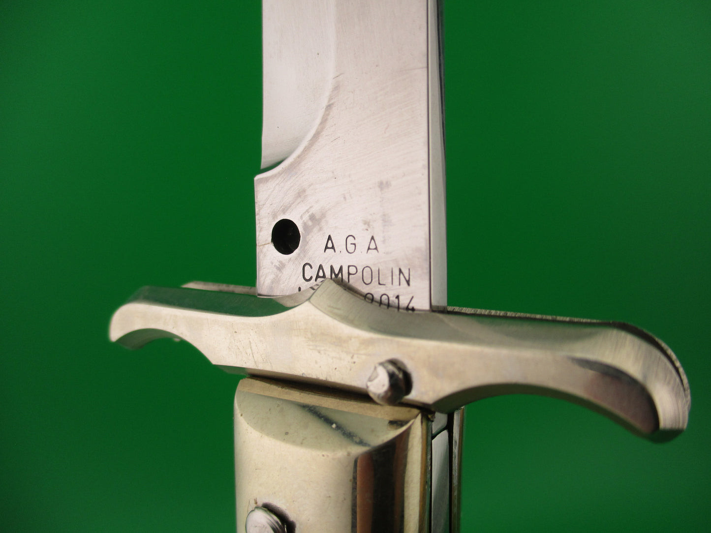 z AGA CAMPOLIN MANIAGO ITALY 2014 33cm Italian Swing Guard Stag Oval Button switchblade