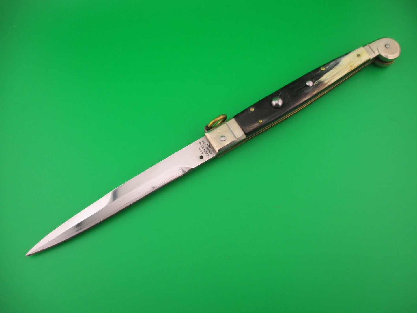 AGA CAMPOLIN 30cm Sicilian Ring Pull Italian Black & Cream horn automatic knife used