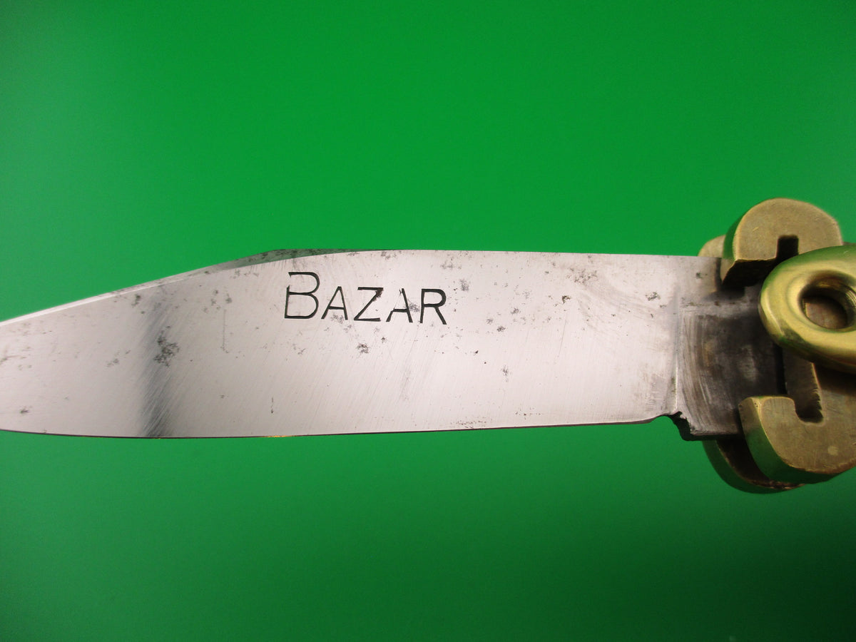 Bazar 20cm Japanese Lever Shell Puller Bone & Brass vintage automatic knife NOS