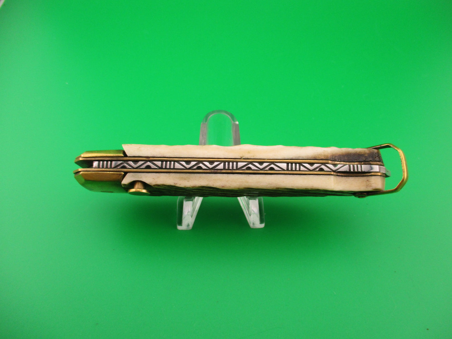 St JM XX INOX 21cm French Saint James Stag & Brass Automatic Knife