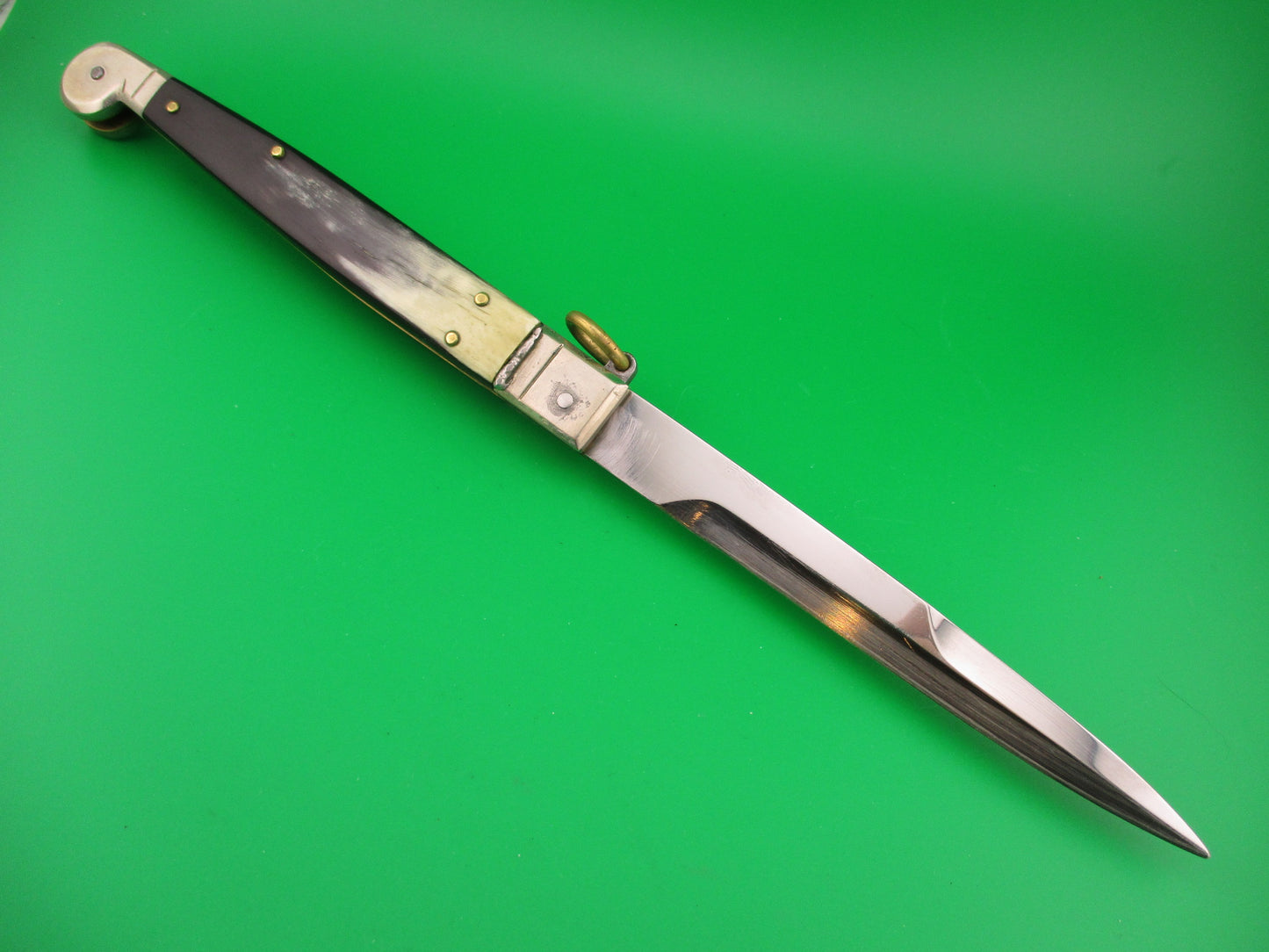AGA CAMPOLIN 30cm Sicilian Ring Pull Italian Black & Cream horn automatic knife used