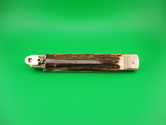 Hubertus 14cm German Slimline Stag Spear point blade Lever automatic knife