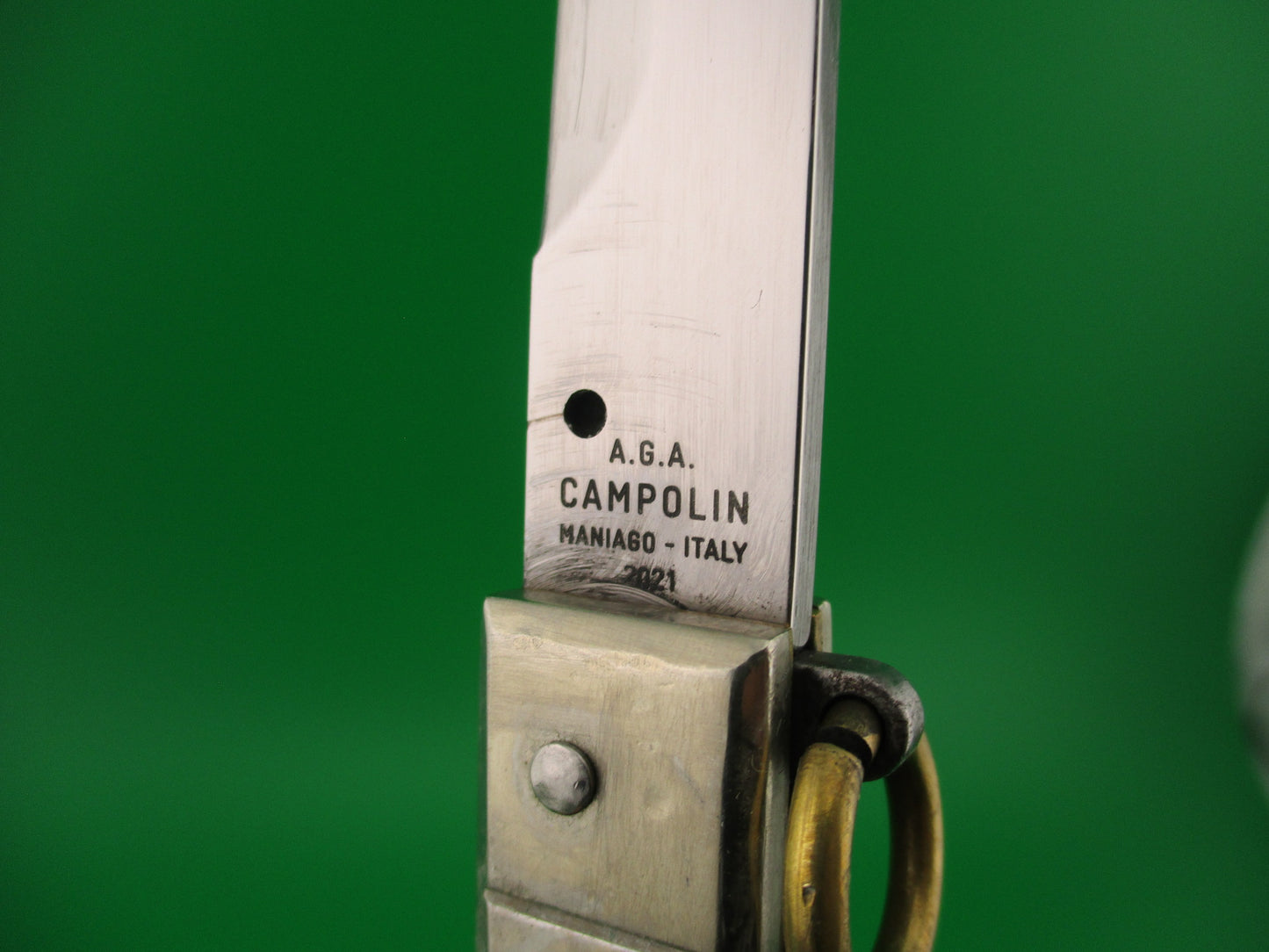AGA CAMPOLIN 30cm Sicilian Ring Pull Italian Black & Cream horn automatic knife used