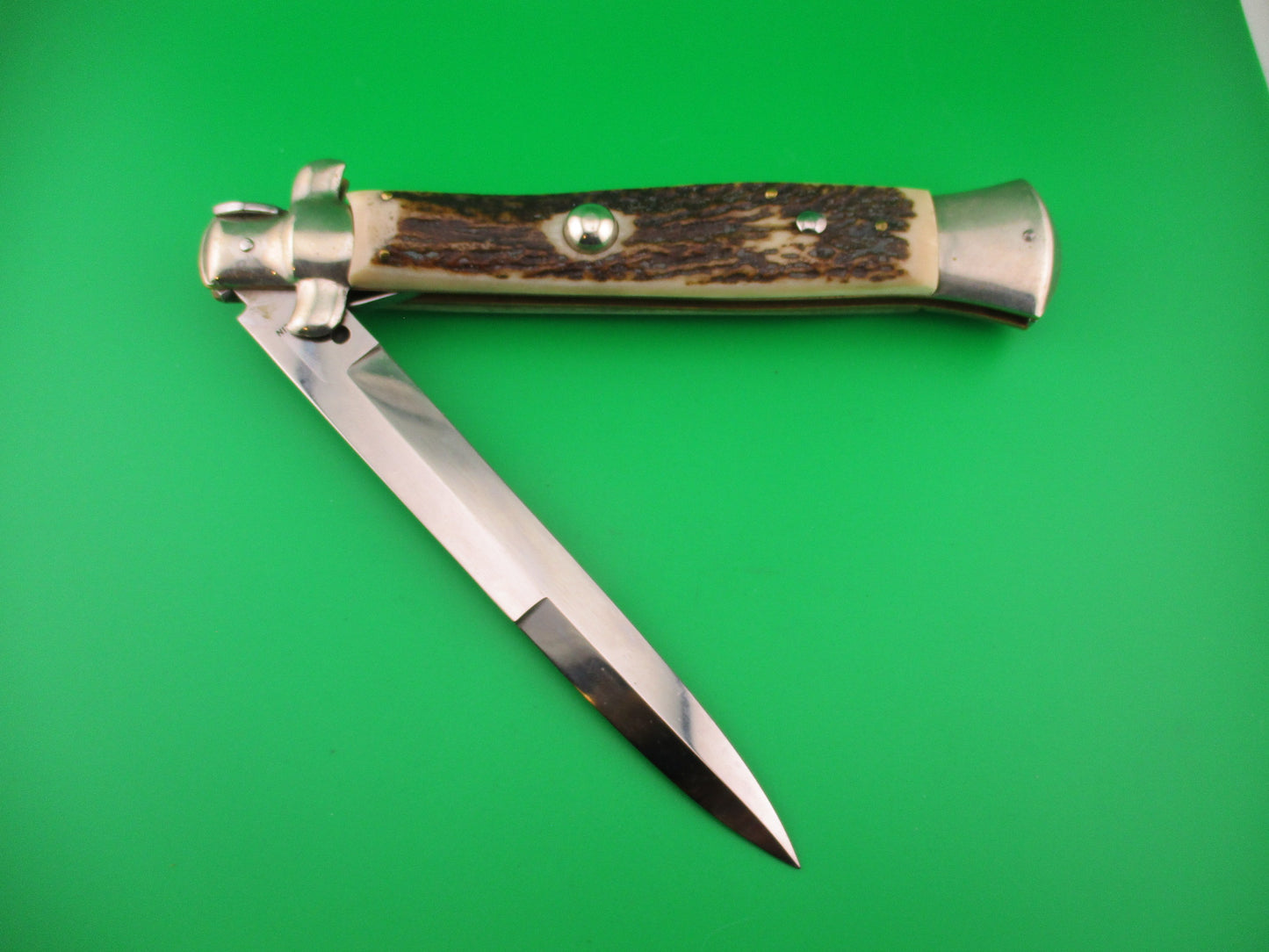 AGA CAMPOLIN ITALY 38cm Italian swivel bolster Stag stiletto 15 inch automatic knife