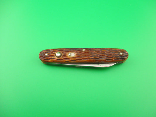 Schrade Cut Co Large Double jigged bone Spear/pen vintage automatic knife