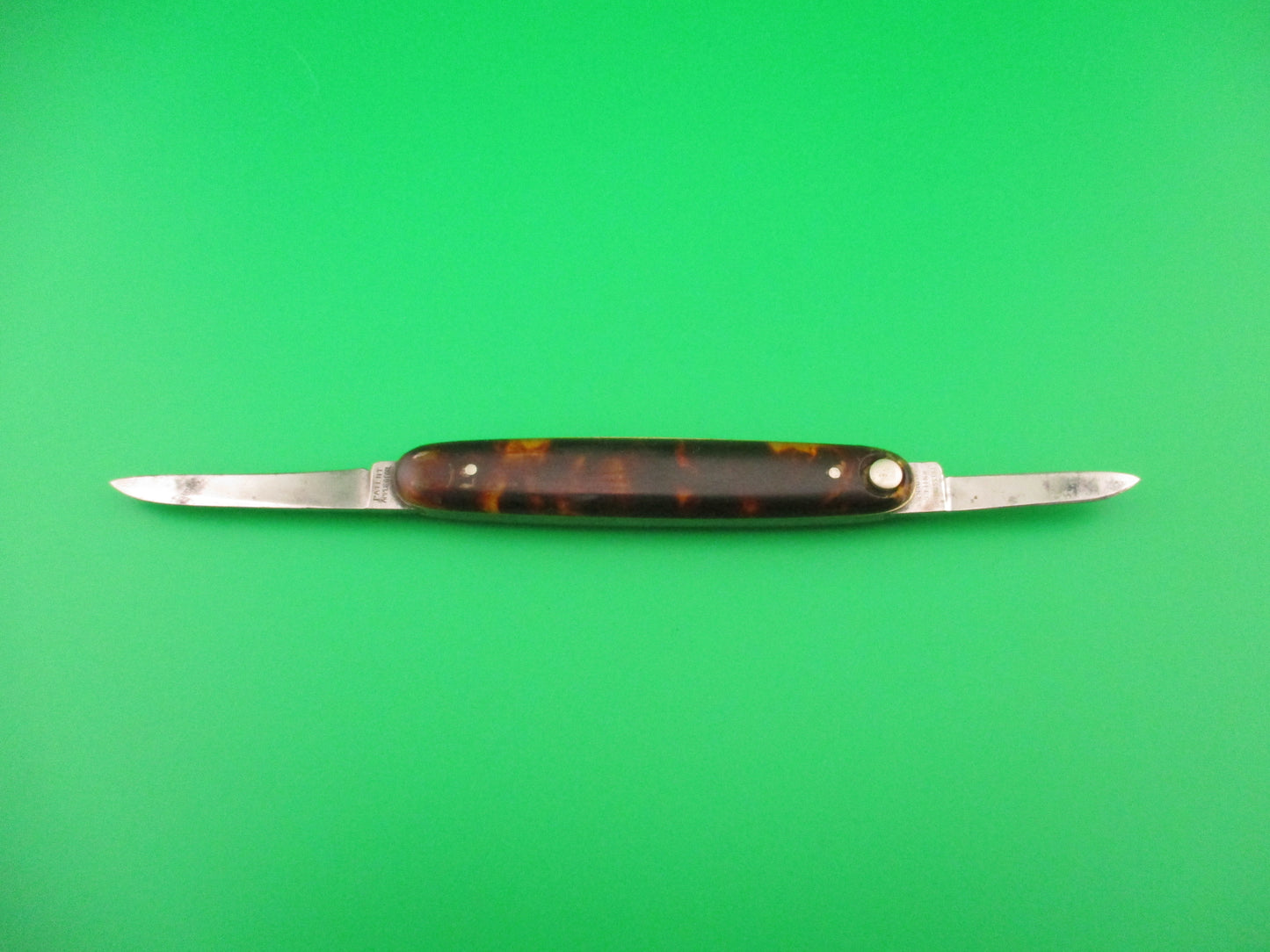 Press Button Knife Co #102 medium double Tortoise celluloid automatic knife Pat Applied For