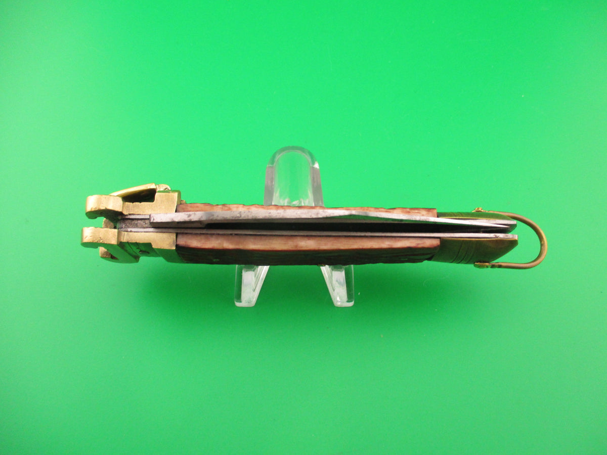 Bazar 20cm Japanese Lever Shell Puller Bone & Brass vintage automatic knife NOS