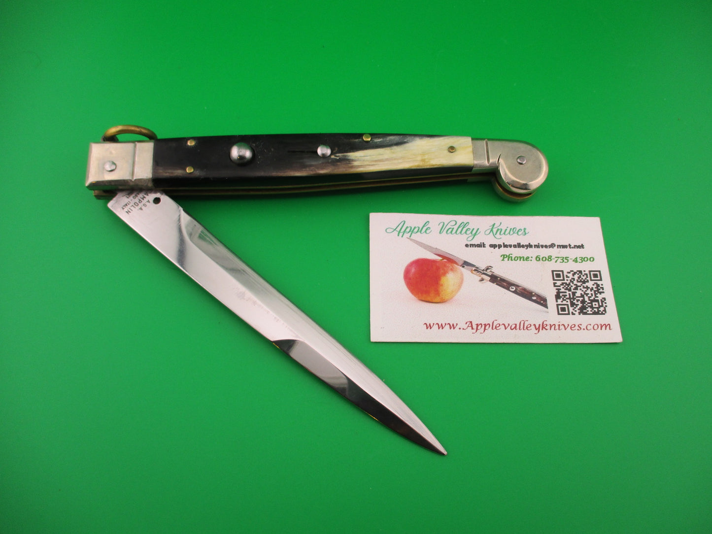 AGA CAMPOLIN 30cm Sicilian Ring Pull Italian Black & Cream horn automatic knife used