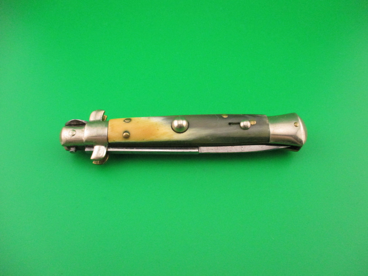 LATAMA ITALY 23cm Italian Picklock Green & Yellow horn 1950s vintage automatic knife