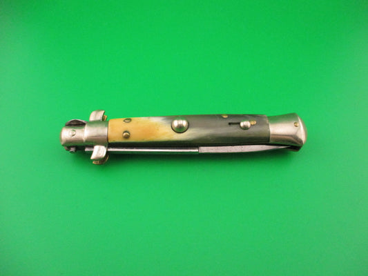 LATAMA ITALY 23cm Italian Picklock Green & Yellow horn 1950s vintage automatic knife