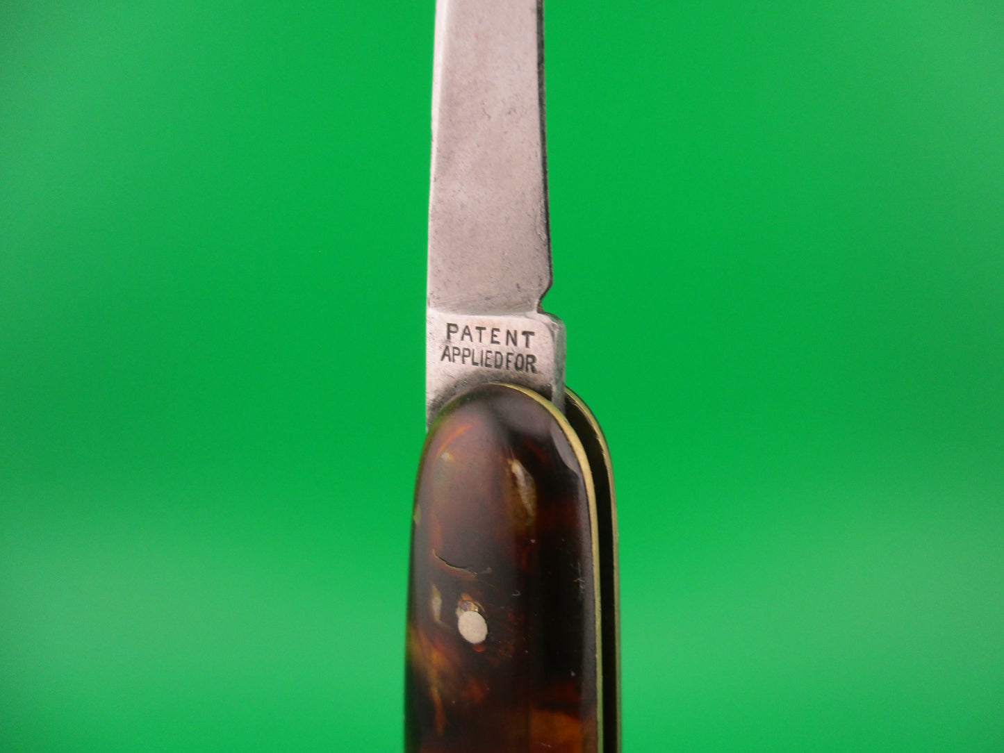Press Button Knife Co #102 medium double Tortoise celluloid automatic knife Pat Applied For