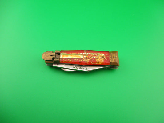 OMOR JAPAN 14cm Japanese Lever Bullfighter RARE Red 2 blade Red automatic knife NIB