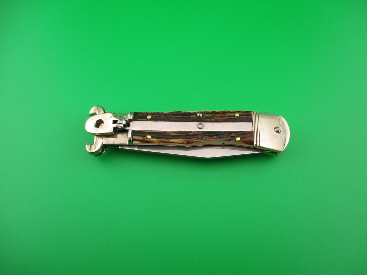 Hubertus SOLINGEN 11cm German Shell Puller Stag tang stamped automatic lever knife