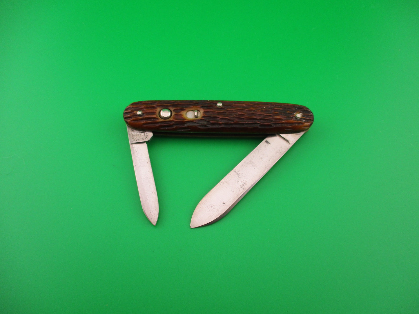 Schrade Cut Co Large Double jigged bone Spear/pen vintage automatic knife