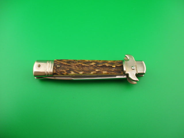 Leverletto by Bill DeShivs AKC Italy 20cm Italian Stag lever guards automatic knife