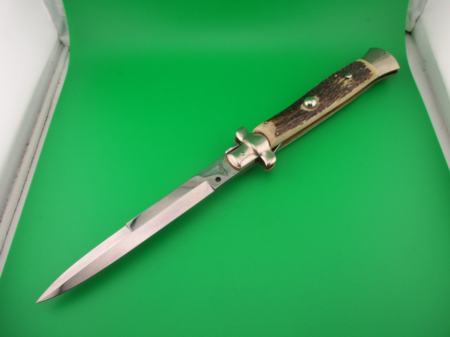 AGA CAMPOLIN ITALY 38cm Italian swivel bolster Stag stiletto 15 inch automatic knife