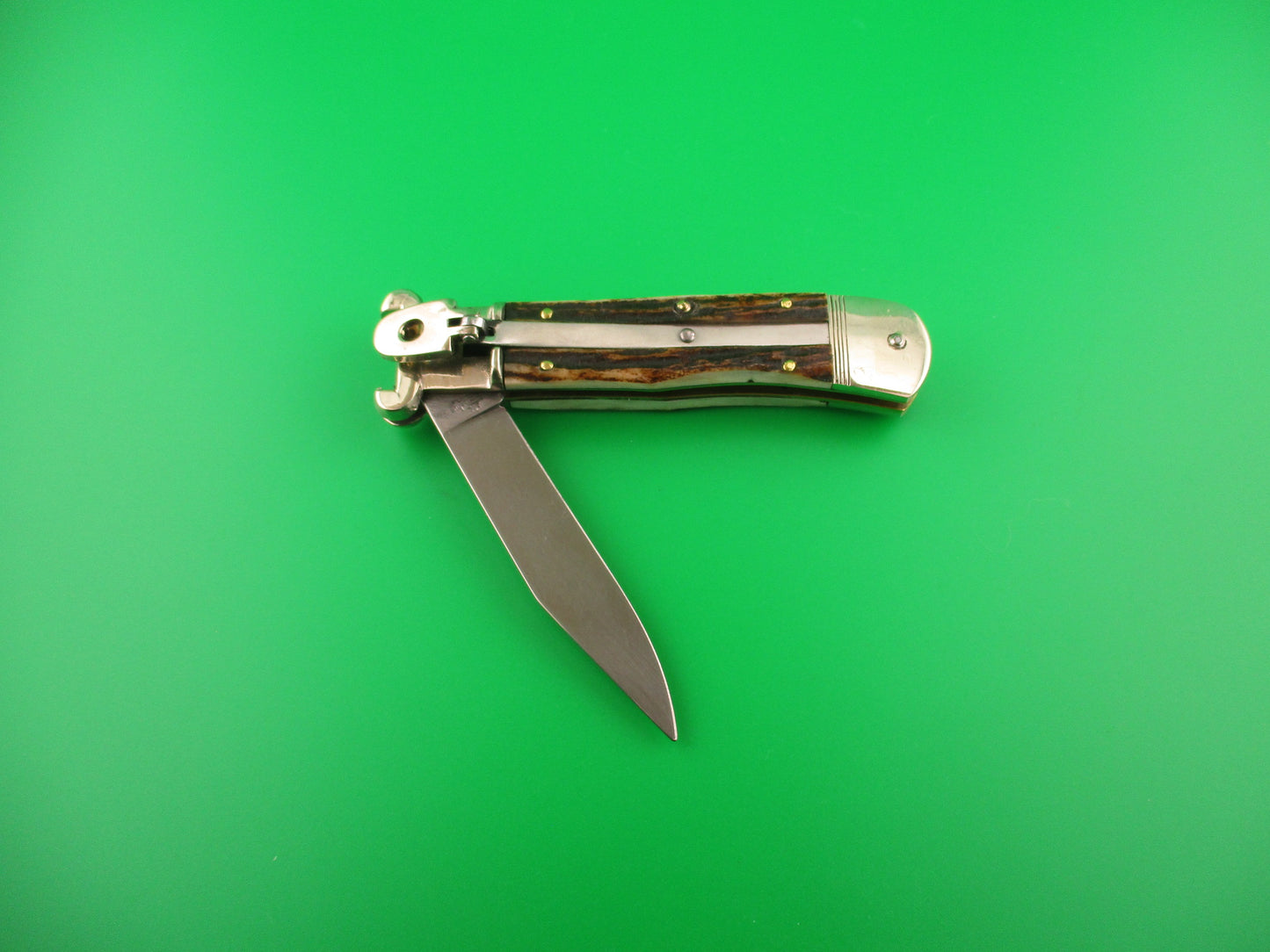 Hubertus SOLINGEN 11cm German Shell Puller Stag tang stamped automatic lever knife
