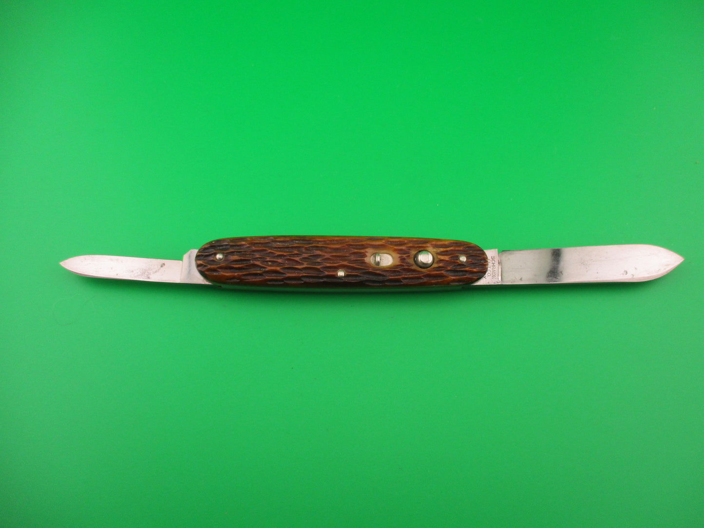 Schrade Cut Co Large Double jigged bone Spear/pen vintage automatic knife