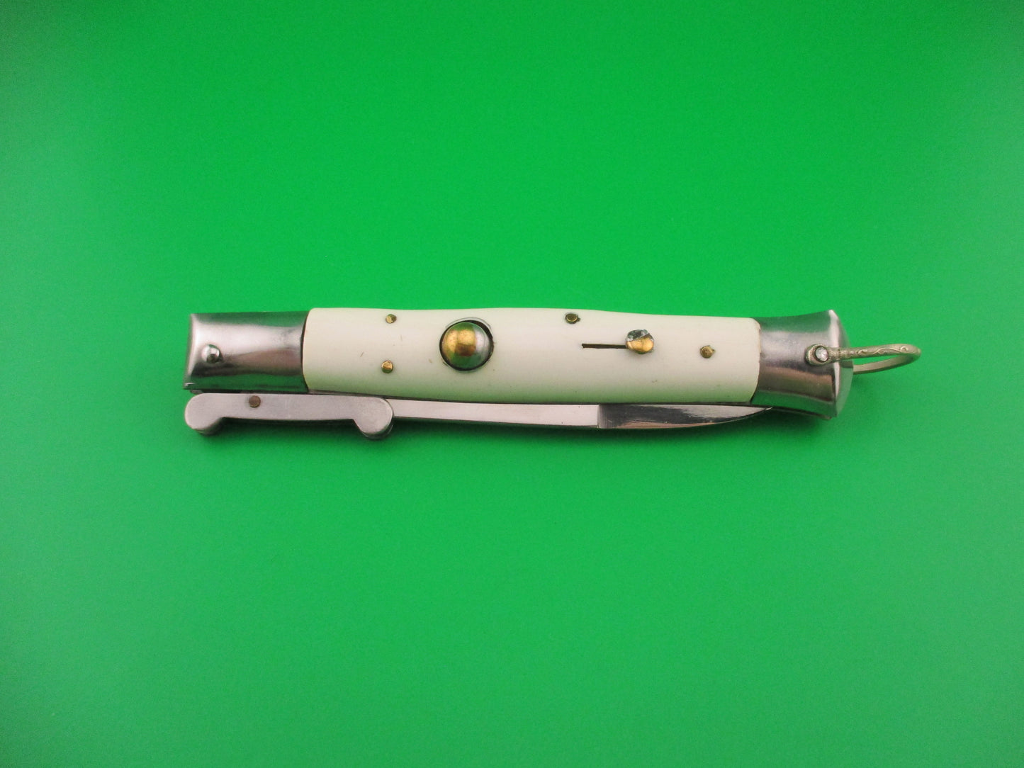 STAINLESS STEEL 22cm Rizzuto style vintage White Swing Guard switchblade knife