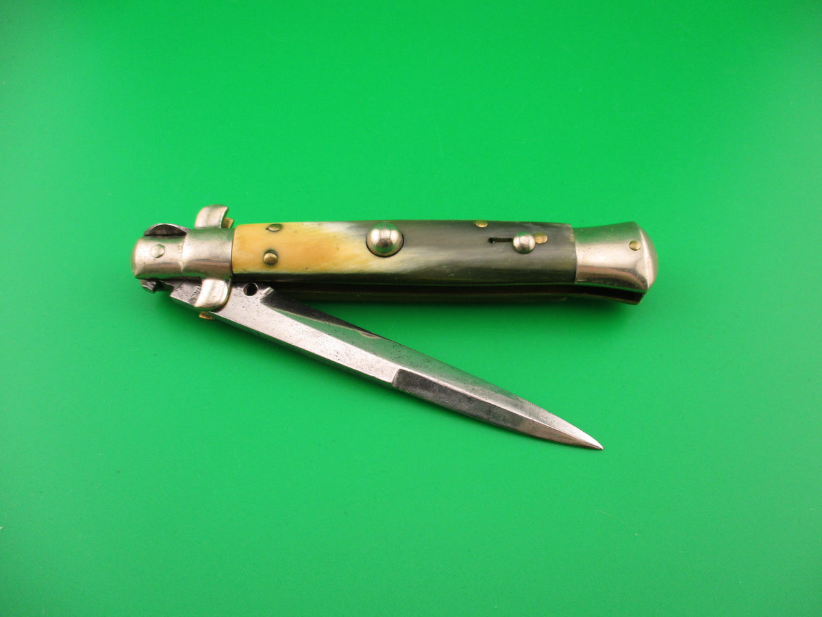 LATAMA ITALY 23cm Italian Picklock Green & Yellow horn 1950s vintage automatic knife