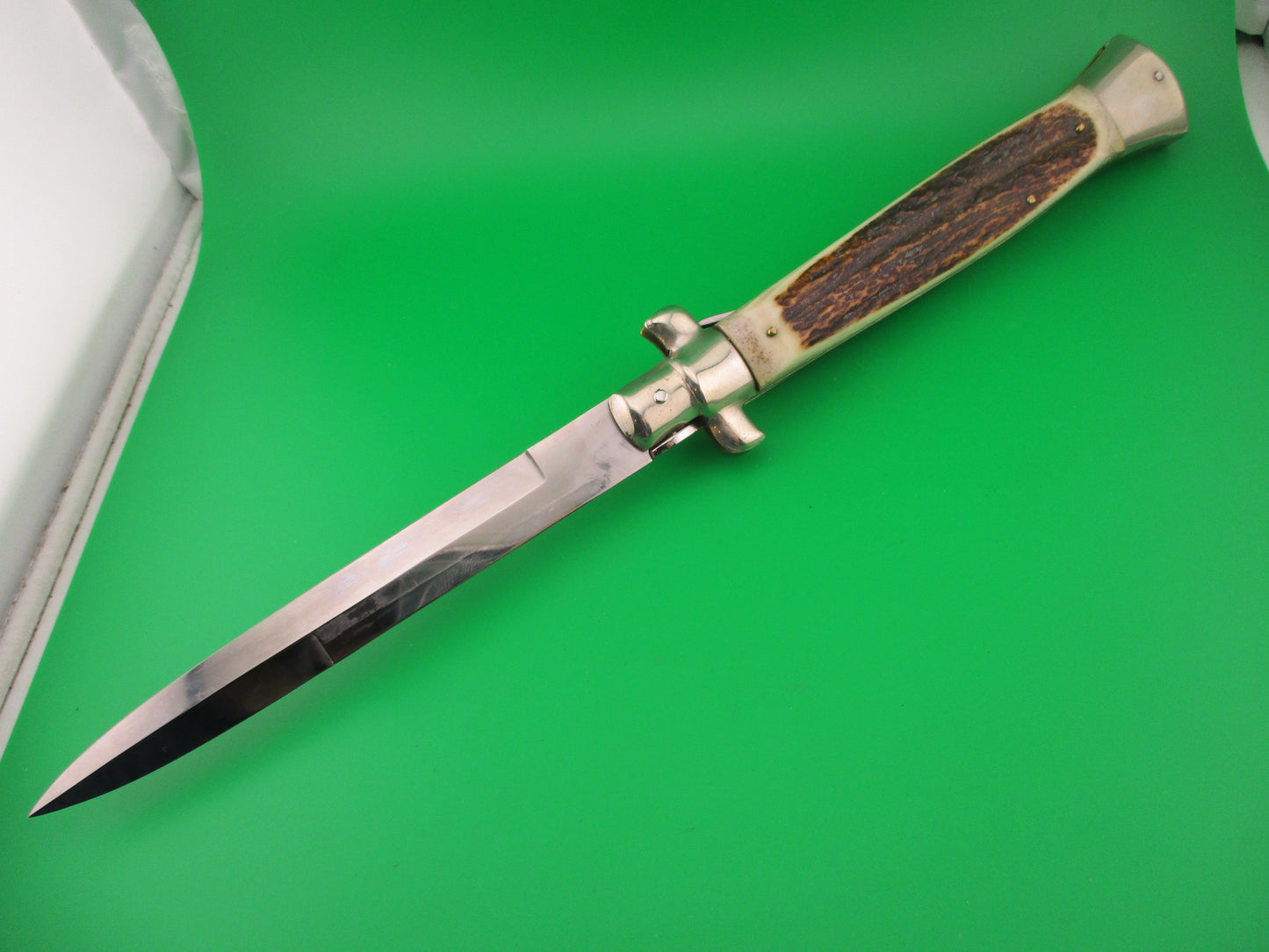 AGA CAMPOLIN ITALY 38cm Italian swivel bolster Stag stiletto 15 inch automatic knife