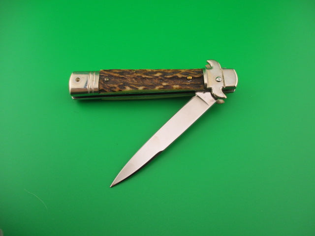 Leverletto by Bill DeShivs AKC Italy 20cm Italian Stag lever guards automatic knife