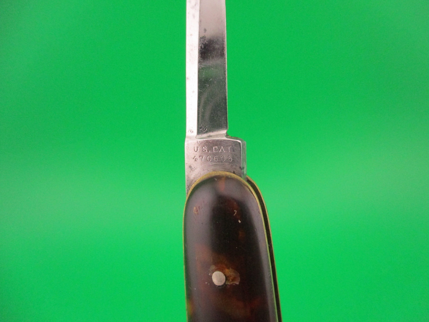 Press Button Knife Co #102 medium double Tortoise celluloid automatic knife Pat Applied For