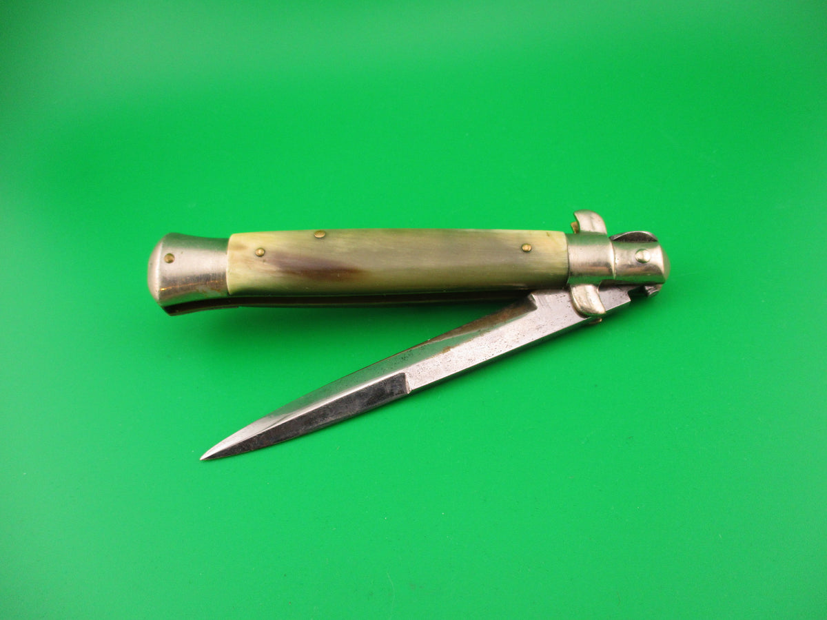 LATAMA ITALY 23cm Italian Picklock Green & Yellow horn 1950s vintage automatic knife