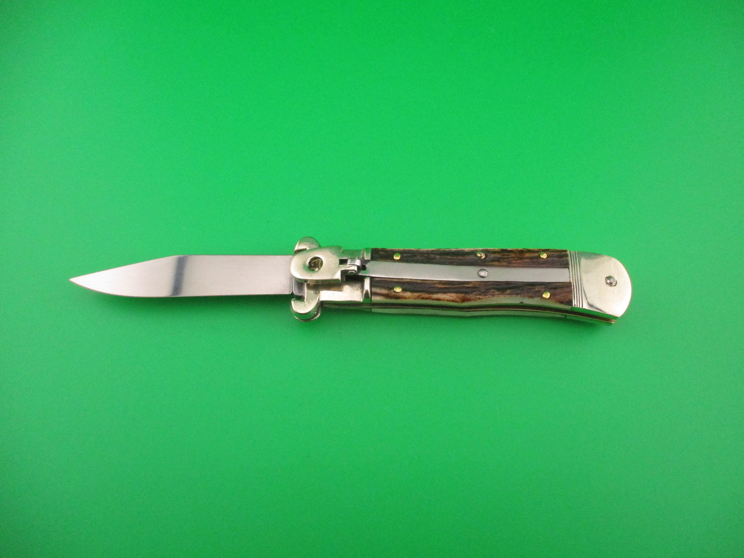 Hubertus SOLINGEN 11cm German Shell Puller Stag tang stamped automatic lever knife