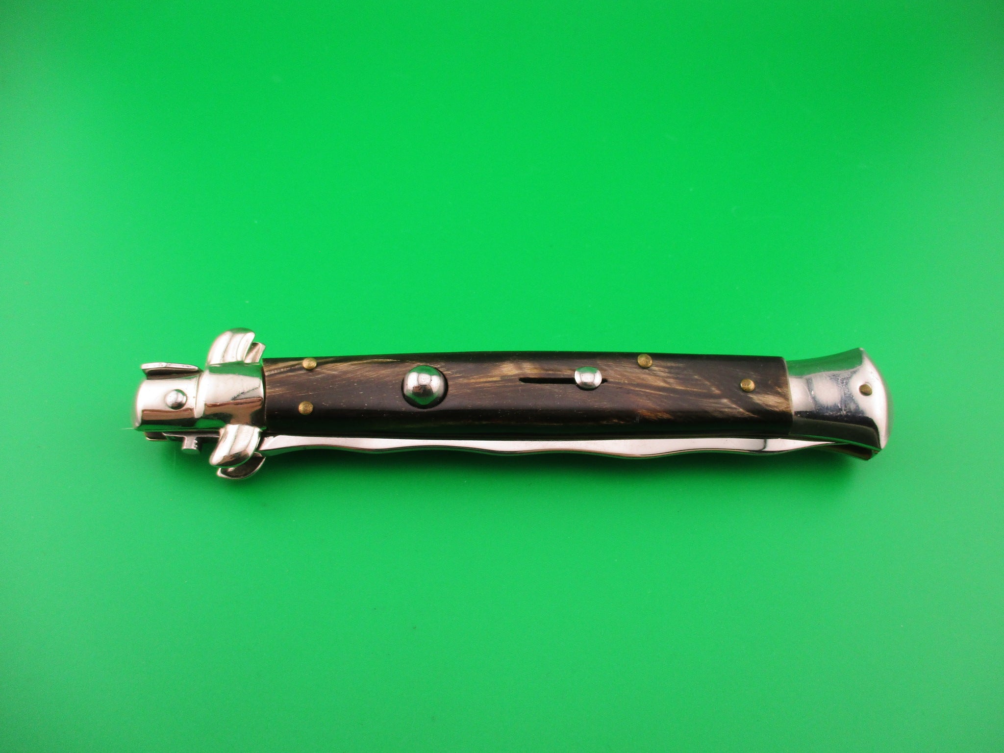 ITALY INOX 28cm Italian Swivel Bolster KRIS Brown horn automatic knife ...