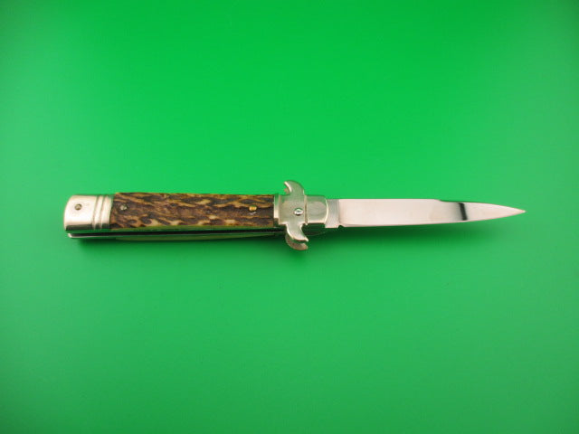 Leverletto by Bill DeShivs AKC Italy 20cm Italian Stag lever guards automatic knife