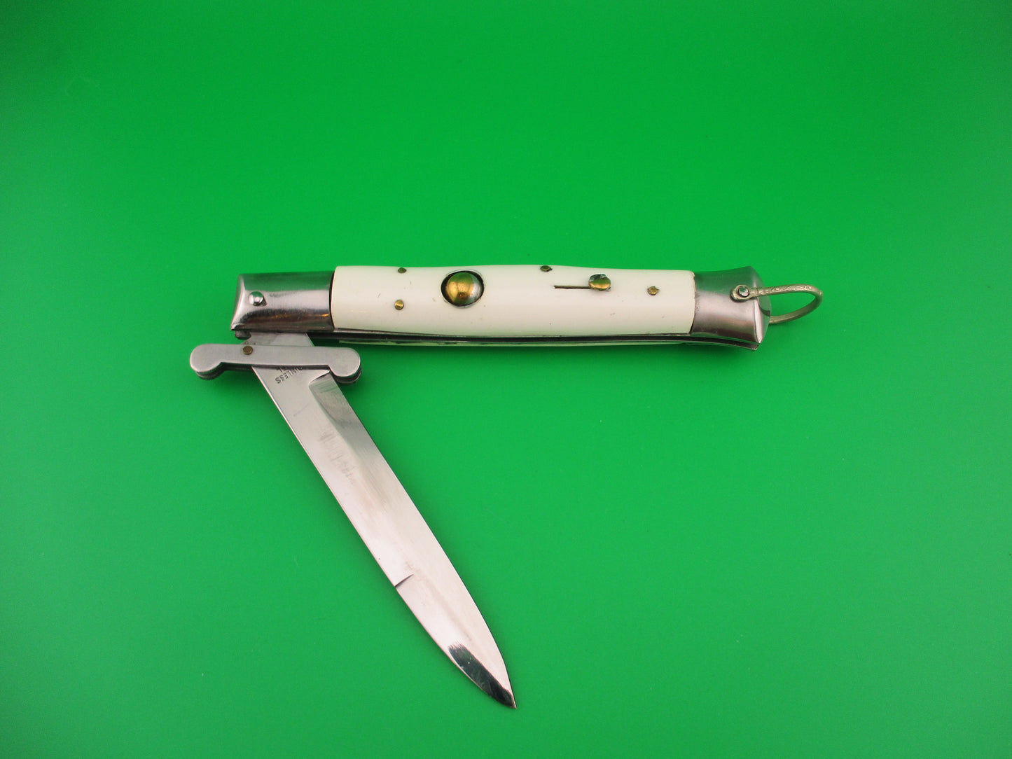 STAINLESS STEEL 22cm Rizzuto style vintage White Swing Guard switchblade knife