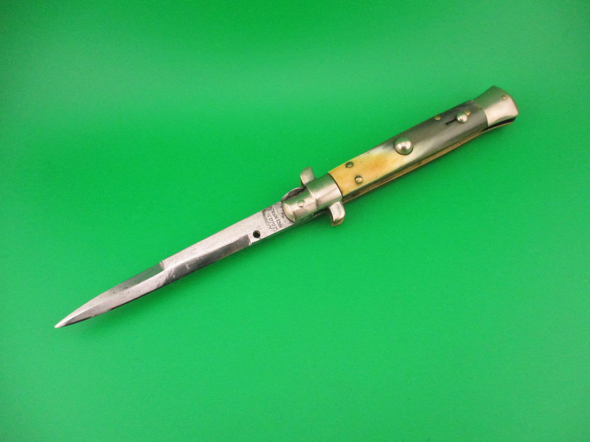 LATAMA ITALY 23cm Italian Picklock Green & Yellow horn 1950s vintage automatic knife