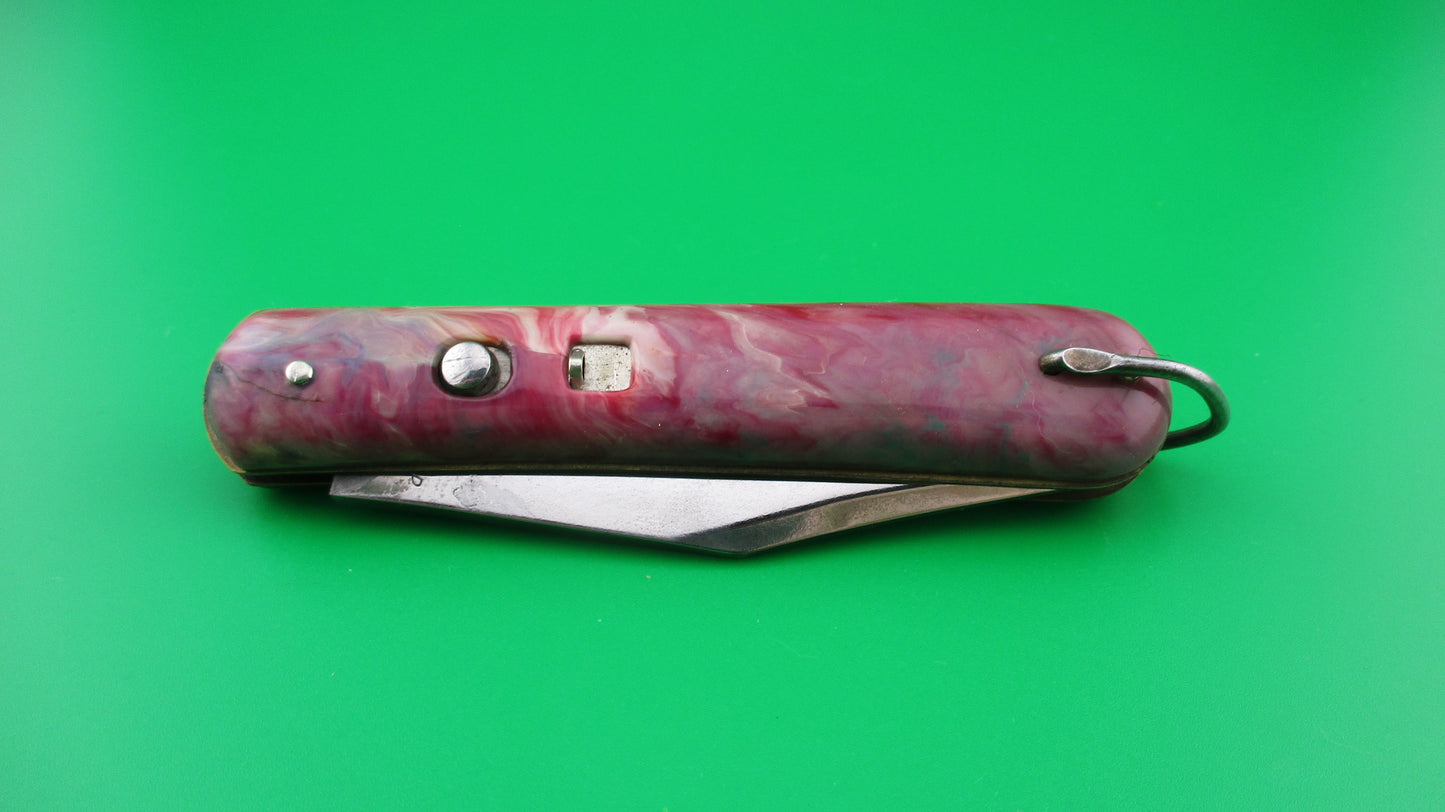 COLONIAL SHUR-SNAP Fatjack Red, white & green swirl vintage 1950s switchblade knife