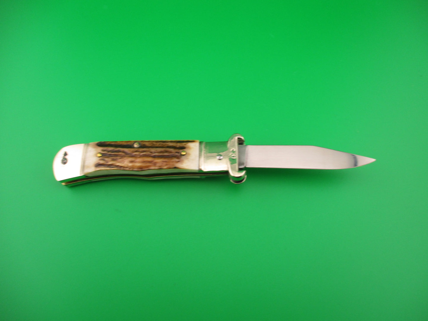 Hubertus SOLINGEN 11cm German Shell Puller Stag tang stamped automatic lever knife